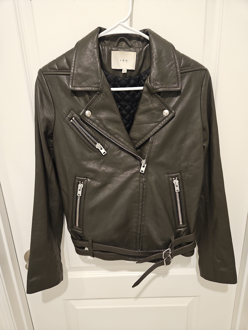 IRO Paris Black Lambskin Leather Moto Jacket Women’s 38(S) Belted Biker